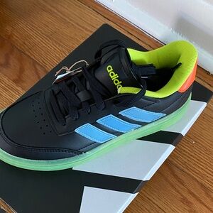 Adidas Kids Black Sneakers with Blue and Green Accents